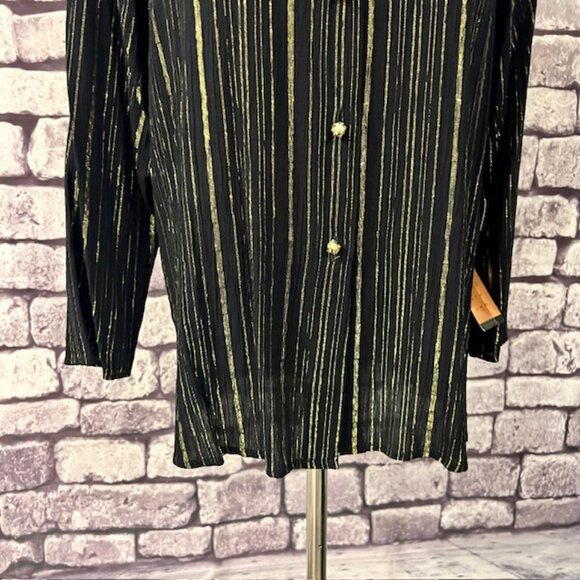 Carole Little NWT Black & Gold Long Sleeve Blouse Size 8P - Picture 3 of 9